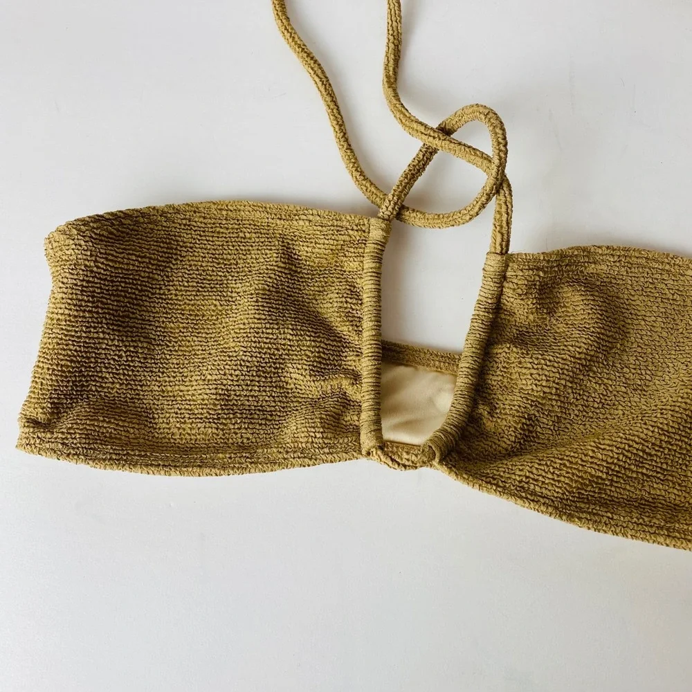 Faithfull The Brand Catania Womens Small Crinkle Halter Bandeau‎ Bikini Top